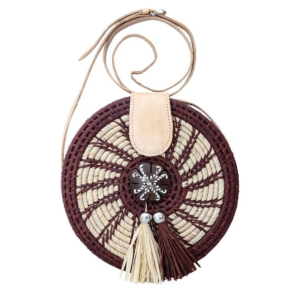 Brand New Handwoven Round Rattan Bag Shoulder Leather Straps Boho Chic - Picture 5 of 9